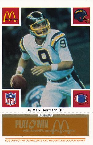 1986 McDonald's San Diego Chargers - Full Game Pieces - Week 3 Gold/Orange Tab #NNO Mark Herrmann Front