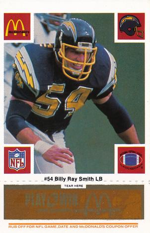 1986 McDonald's San Diego Chargers - Full Game Pieces - Week 3 Gold/Orange Tab #NNO Billy Ray Smith Front