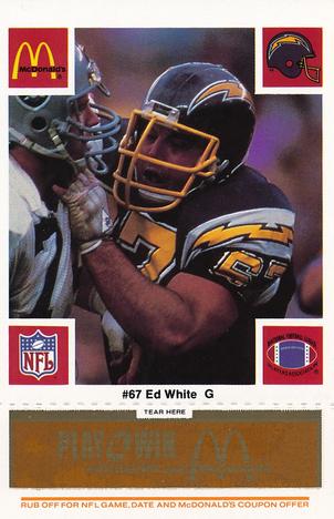 1986 McDonald's San Diego Chargers - Full Game Pieces - Week 3 Gold/Orange Tab #NNO Ed White Front
