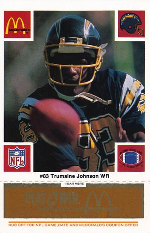 1986 McDonald's San Diego Chargers - Full Game Pieces - Week 3 Gold/Orange Tab #NNO Trumaine Johnson Front