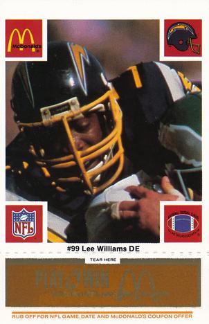 1986 McDonald's San Diego Chargers - Full Game Pieces - Week 3 Gold/Orange Tab #NNO Lee Williams Front