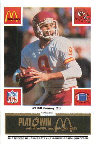 1986 McDonald's Kansas City Chiefs - Full Game Pieces - Week 2 Black/Gray Tab #NNO Bill Kenney Front