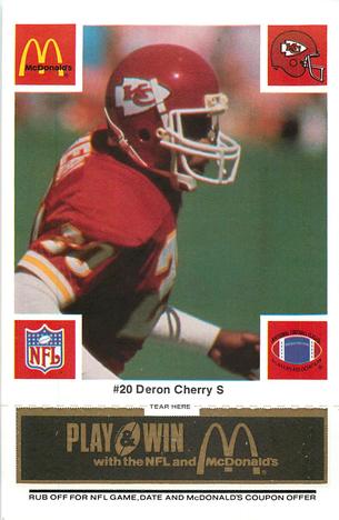 1986 McDonald's Kansas City Chiefs - Full Game Pieces - Week 2 Black/Gray Tab #NNO Deron Cherry Front