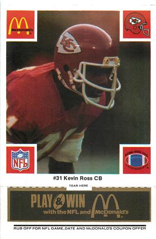 1986 McDonald's Kansas City Chiefs - Full Game Pieces - Week 2 Black/Gray Tab #NNO Kevin Ross Front