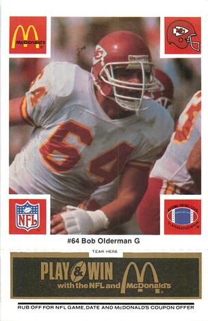 1986 McDonald's Kansas City Chiefs - Full Game Pieces - Week 2 Black/Gray Tab #NNO Bob Olderman Front