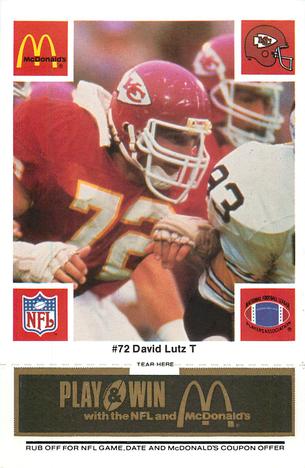 1986 McDonald's Kansas City Chiefs - Full Game Pieces - Week 2 Black/Gray Tab #NNO David Lutz Front