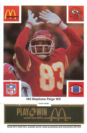 1986 McDonald's Kansas City Chiefs - Full Game Pieces - Week 2 Black/Gray Tab #NNO Stephone Paige Front