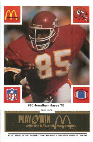 1986 McDonald's Kansas City Chiefs - Full Game Pieces - Week 2 Black/Gray Tab #NNO Jonathan Hayes Front