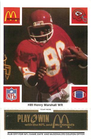 1986 McDonald's Kansas City Chiefs - Full Game Pieces - Week 2 Black/Gray Tab #NNO Henry Marshall Front