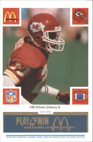 1986 McDonald's Kansas City Chiefs - Full Game Pieces - Week 1 Blue Tab #NNO Deron Cherry Front
