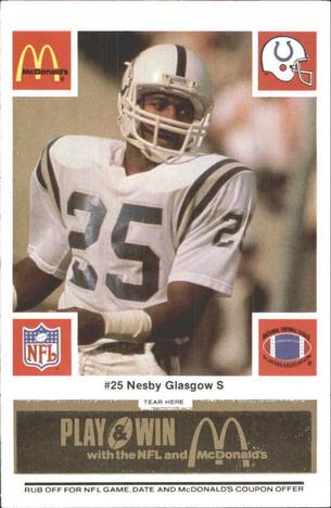 1986 McDonald's Indianapolis Colts - Full Game Pieces - Week 2 Black/Gray Tab #NNO Nesby Glasgow Front