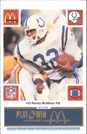 1986 McDonald's Indianapolis Colts - Full Game Pieces - Week 1 Blue Tab #NNO Randy McMillan Front