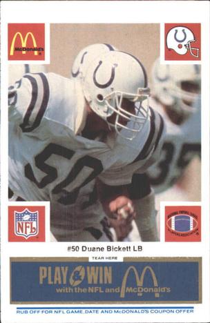 1986 McDonald's Indianapolis Colts - Full Game Pieces - Week 1 Blue Tab #NNO Duane Bickett Front