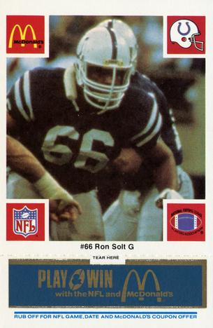 1986 McDonald's Indianapolis Colts - Full Game Pieces - Week 1 Blue Tab #NNO Ron Solt Front