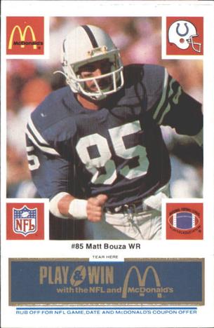 1986 McDonald's Indianapolis Colts - Full Game Pieces - Week 1 Blue Tab #NNO Matt Bouza Front