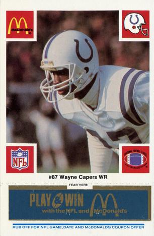 1986 McDonald's Indianapolis Colts - Full Game Pieces - Week 1 Blue Tab #NNO Wayne Capers Front