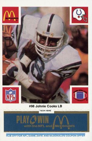 1986 McDonald's Indianapolis Colts - Full Game Pieces - Week 1 Blue Tab #NNO Johnie Cooks Front