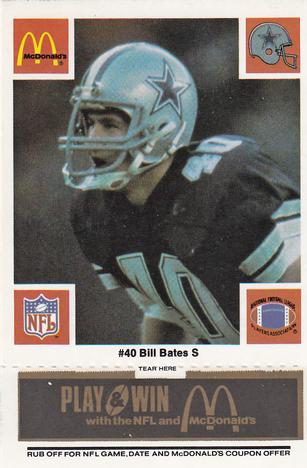 1986 McDonald's Dallas Cowboys - Full Game Pieces - Week 2 Black/Gray Tab #NNO Bill Bates Front