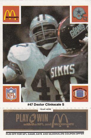 1986 McDonald's Dallas Cowboys - Full Game Pieces - Week 2 Black/Gray Tab #NNO Dextor Clinkscale Front