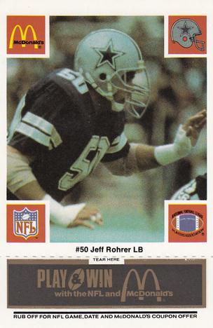 1986 McDonald's Dallas Cowboys - Full Game Pieces - Week 2 Black/Gray Tab #NNO Jeff Rohrer Front