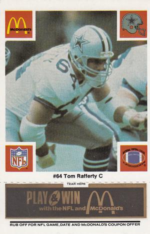 1986 McDonald's Dallas Cowboys - Full Game Pieces - Week 2 Black/Gray Tab #NNO Tom Rafferty Front