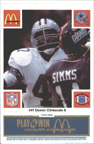 1986 McDonald's Dallas Cowboys - Full Game Pieces - Week 1 Blue Tab #NNO Dextor Clinkscale Front