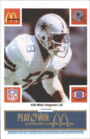 1986 McDonald's Dallas Cowboys - Full Game Pieces - Week 1 Blue Tab #NNO Mike Hegman Front
