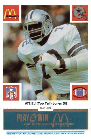 1986 McDonald's Dallas Cowboys - Full Game Pieces - Week 1 Blue Tab #NNO Ed Too Tall Jones Front