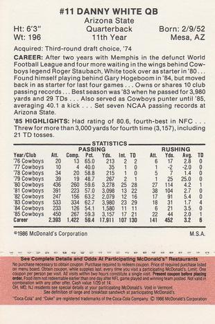 1986 McDonald's Dallas Cowboys - Full Game Pieces - Week 3 Gold/Orange Tab #NNO Danny White Back