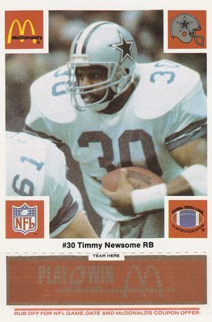 1986 McDonald's Dallas Cowboys - Full Game Pieces - Week 3 Gold/Orange Tab #NNO Timmy Newsome Front