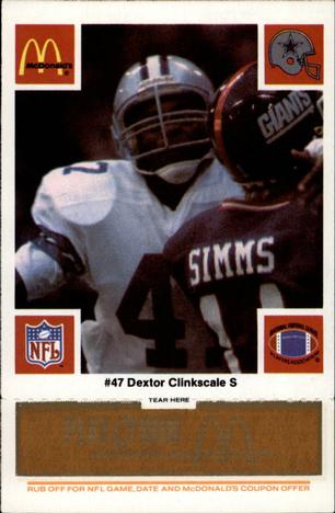 1986 McDonald's Dallas Cowboys - Full Game Pieces - Week 3 Gold/Orange Tab #NNO Dextor Clinkscale Front