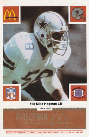 1986 McDonald's Dallas Cowboys - Full Game Pieces - Week 3 Gold/Orange Tab #NNO Mike Hegman Front