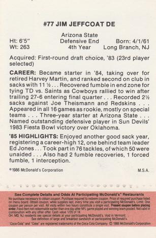 1986 McDonald's Dallas Cowboys - Full Game Pieces - Week 3 Gold/Orange Tab #NNO Jim Jeffcoat Back