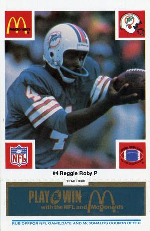 1986 McDonald's Miami Dolphins - Full Game Pieces - Week 1 Blue Tab #NNO Reggie Roby Front