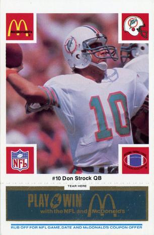 1986 McDonald's Miami Dolphins - Full Game Pieces - Week 1 Blue Tab #NNO Don Strock Front