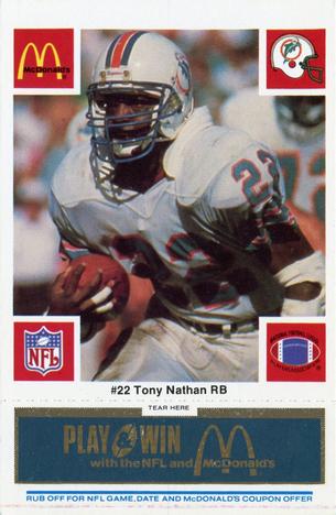 1986 McDonald's Miami Dolphins - Full Game Pieces - Week 1 Blue Tab #NNO Tony Nathan Front