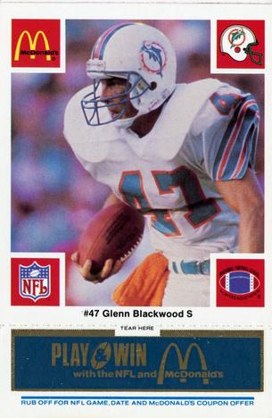 1986 McDonald's Miami Dolphins - Full Game Pieces - Week 1 Blue Tab #NNO Glenn Blackwood Front