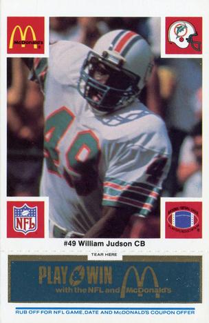 1986 McDonald's Miami Dolphins - Full Game Pieces - Week 1 Blue Tab #NNO William Judson Front