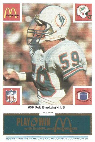 1986 McDonald's Miami Dolphins - Full Game Pieces - Week 1 Blue Tab #NNO Bob Brudzinski Front