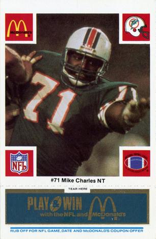 1986 McDonald's Miami Dolphins - Full Game Pieces - Week 1 Blue Tab #NNO Mike Charles Front