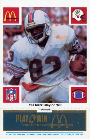 1986 McDonald's Miami Dolphins - Full Game Pieces - Week 1 Blue Tab #NNO Mark Clayton Front