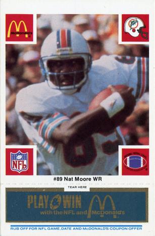 1986 McDonald's Miami Dolphins - Full Game Pieces - Week 1 Blue Tab #NNO Nat Moore Front