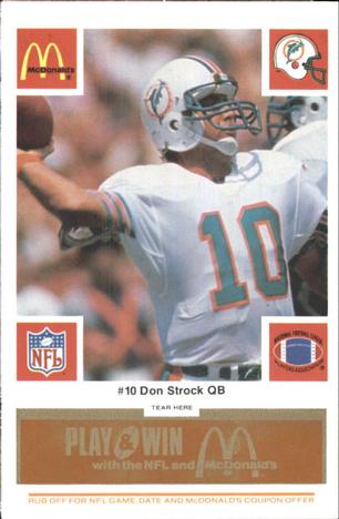 1986 McDonald's Miami Dolphins - Full Game Pieces - Week 3 Gold/Orange Tab #NNO Don Strock Front