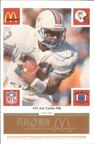1986 McDonald's Miami Dolphins - Full Game Pieces - Week 3 Gold/Orange Tab #NNO Joe Carter Front