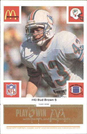 1986 McDonald's Miami Dolphins - Full Game Pieces - Week 3 Gold/Orange Tab #NNO Bud Brown Front