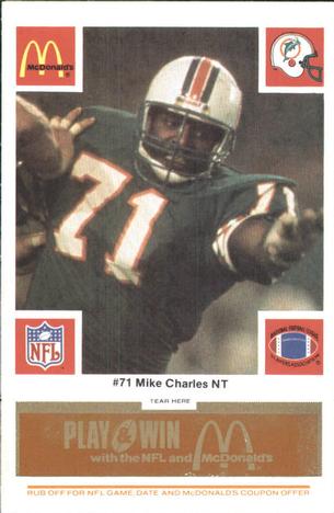 1986 McDonald's Miami Dolphins - Full Game Pieces - Week 3 Gold/Orange Tab #NNO Mike Charles Front