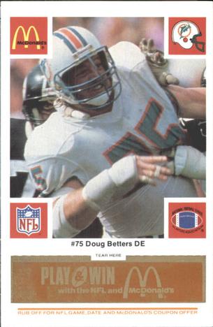 1986 McDonald's Miami Dolphins - Full Game Pieces - Week 3 Gold/Orange Tab #NNO Doug Betters Front