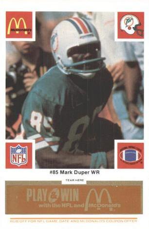 1986 McDonald's Miami Dolphins - Full Game Pieces - Week 3 Gold/Orange Tab #NNO Mark Duper Front