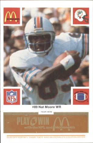 1986 McDonald's Miami Dolphins - Full Game Pieces - Week 3 Gold/Orange Tab #NNO Nat Moore Front