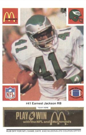 1986 McDonald's Philadelphia Eagles - Full Game Pieces - Week 2 Black/Gray Tab #NNO Earnest Jackson Front